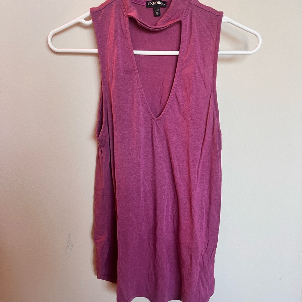 Express Purple Mock Turtle Neck Tee with Cut Out Details